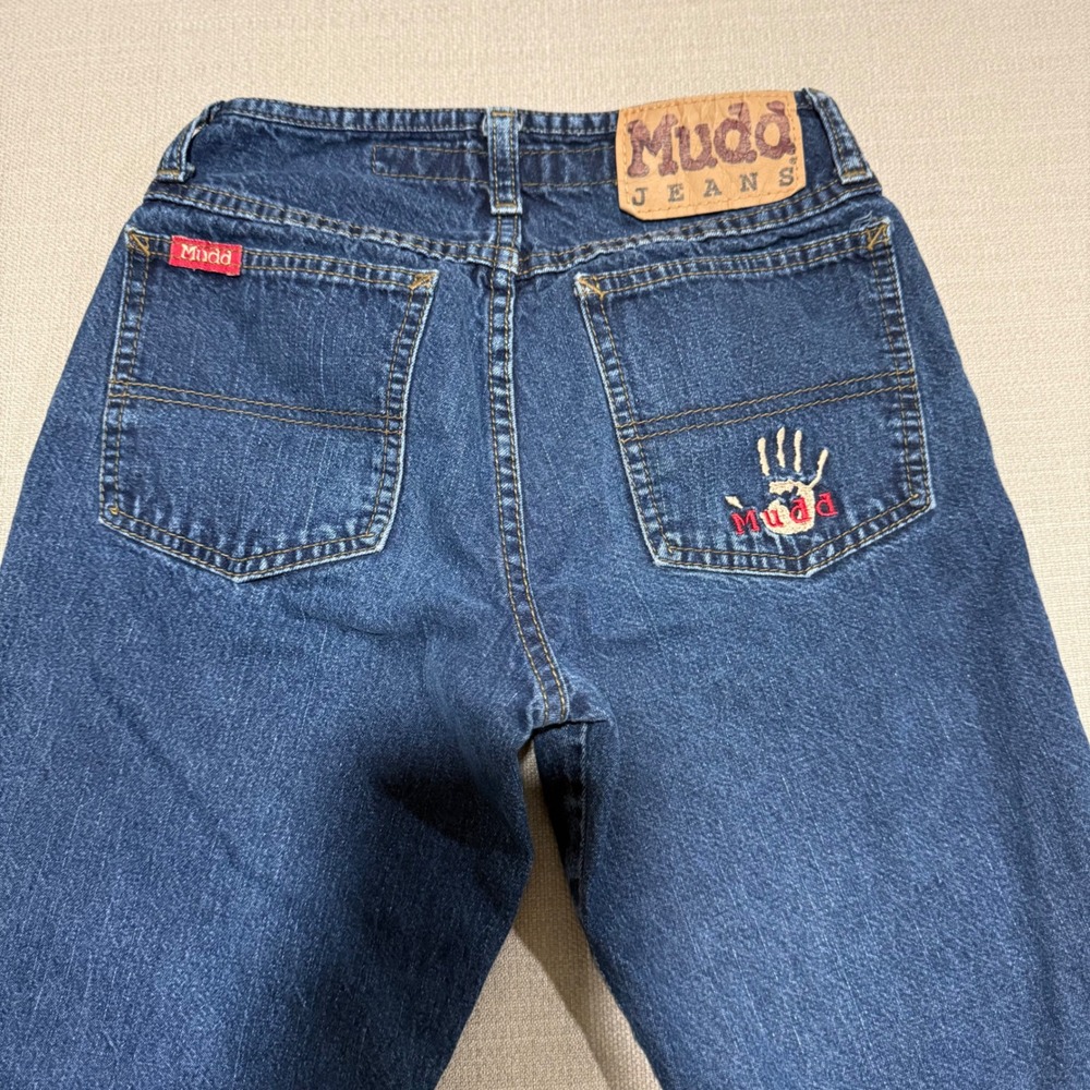 Vintage Mudd Y2k Low Rise Flare Leg Cargo Jeans Dark Wash Button Fly Size 0 - Picture 4 of 10